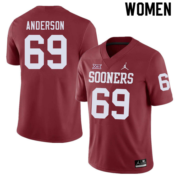 Women #69 Nate Anderson Oklahoma Sooners College Football Jerseys Sale-Crimson